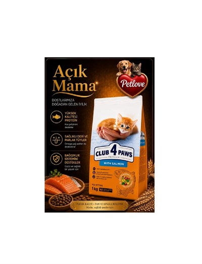 (AÇIK) CLUB 4 PAWS PREMİUM SOMONLU YAVRU KEDİ MAMASI 1 KG