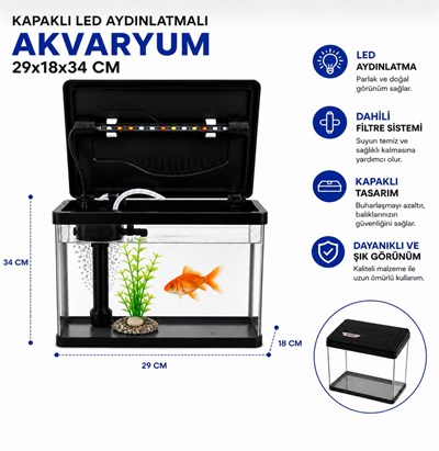 MAKRO İTHAL AKVARYUM 30*18*34 SİYAH ( 19 LİTRE)