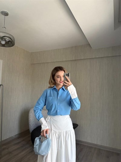 Bebe Mavi Tek Cepli Kol Manşet Detaylı Gömlek