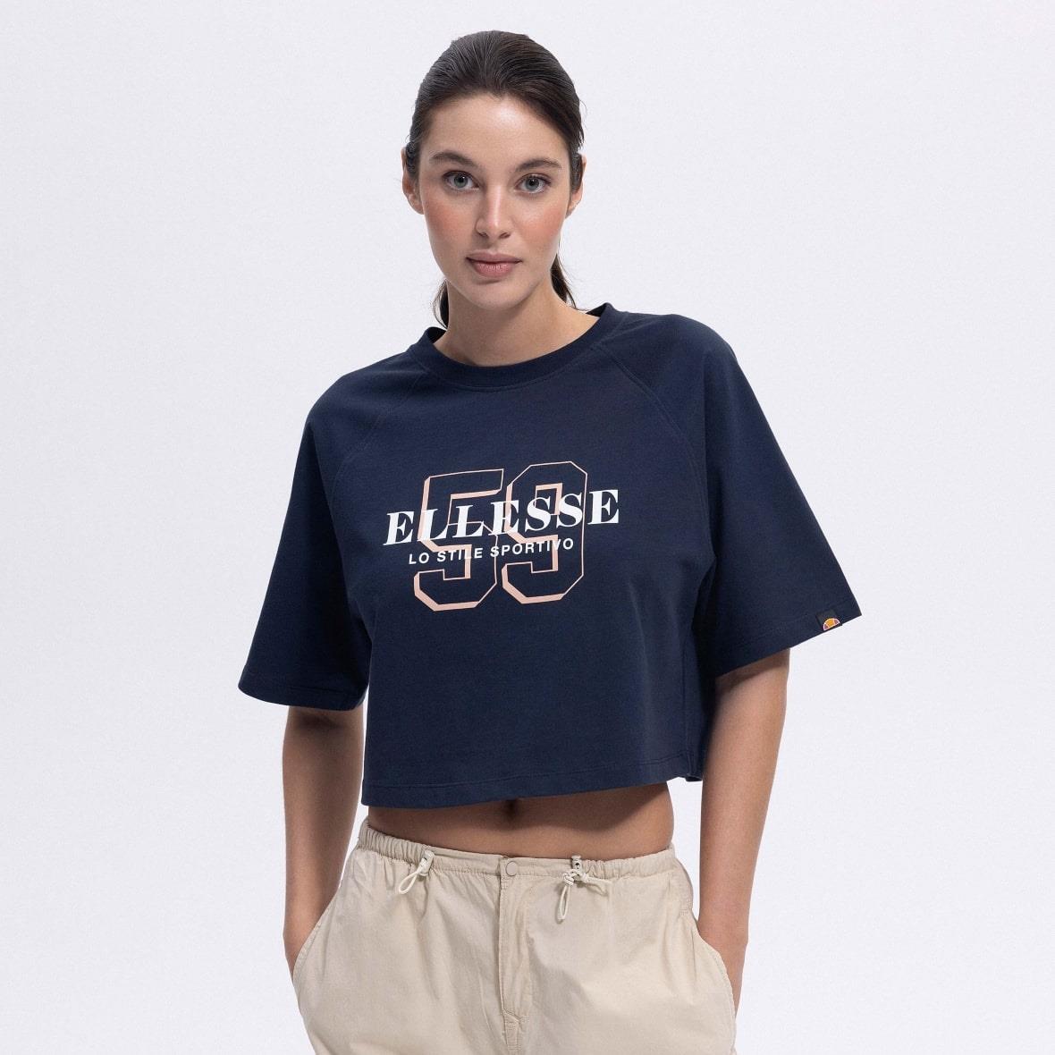 Ellesse EF443-NV Bisiklet Yaka Crop Kadın T-Shirt - Lacivert