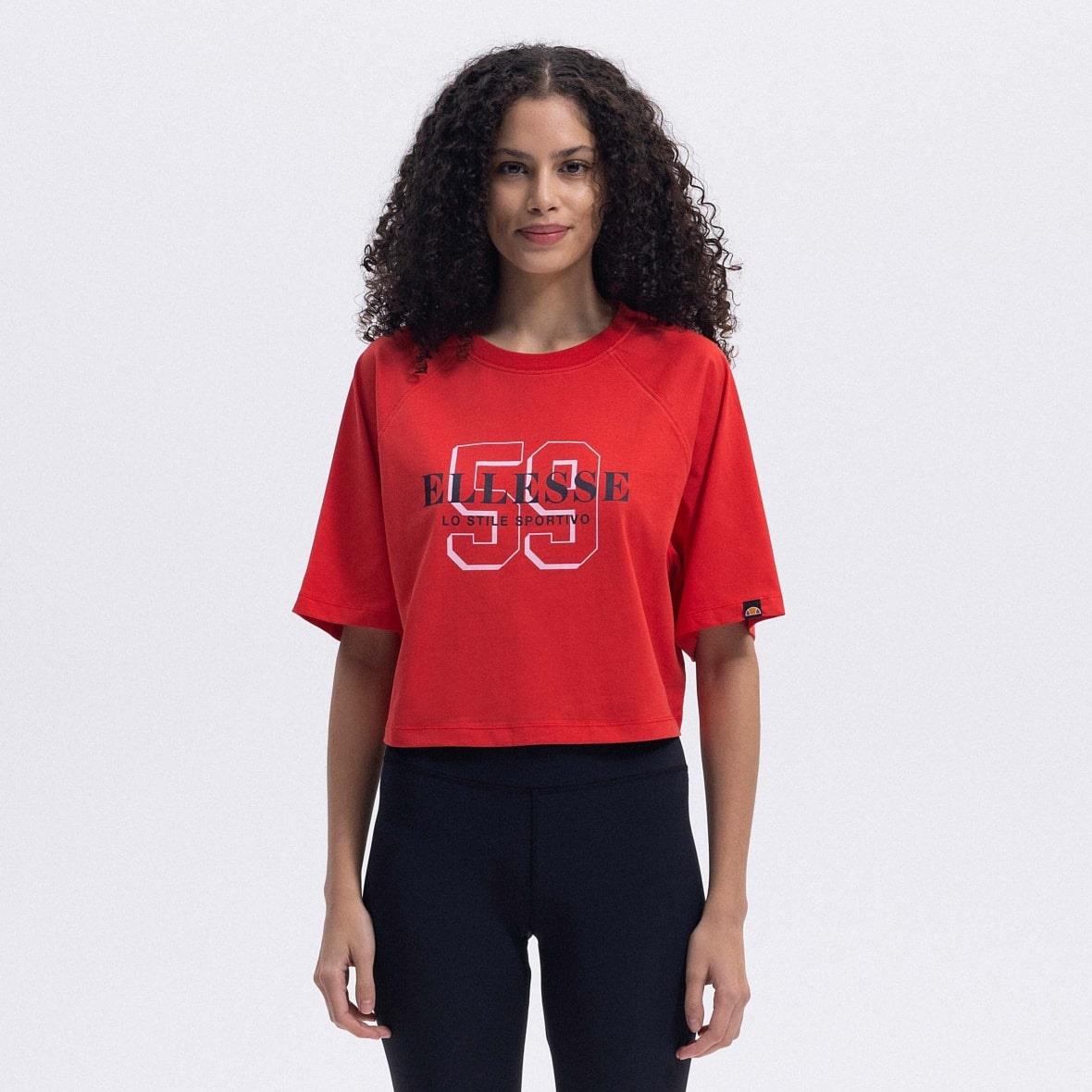 Ellesse EF443-RD Bisiklet Yaka Crop  Kadın T-Shirt - Kırmızı