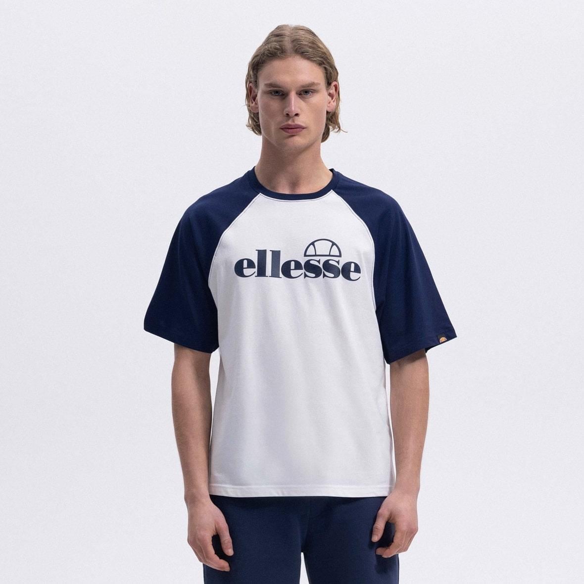 Ellesse EM009-2-NV Bisiklet Yaka Erkek T-Shirt - Beyaz / Lacivert