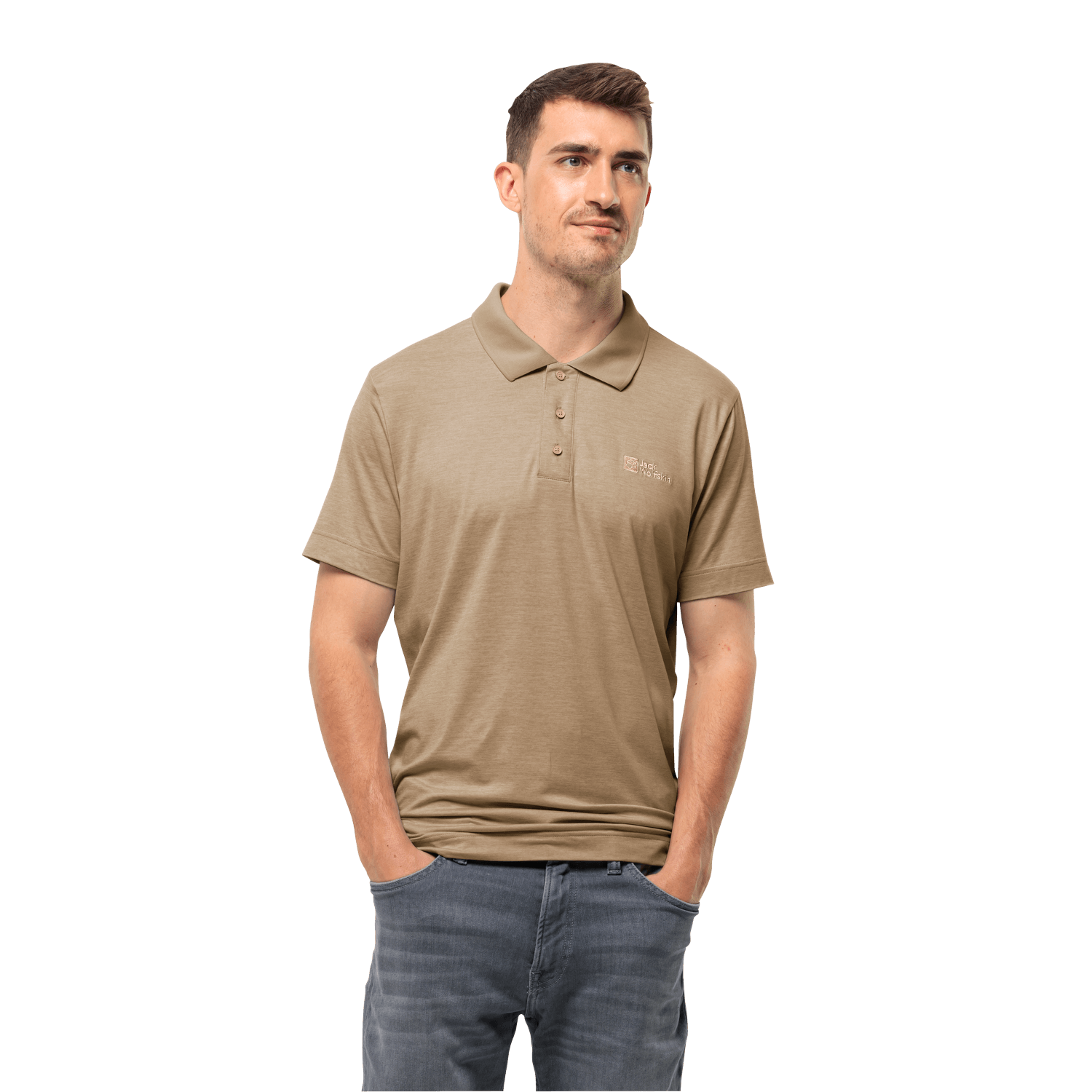 Jack Wolfskin Travel Polo M Erkek T-Shirt - Koyu Bej