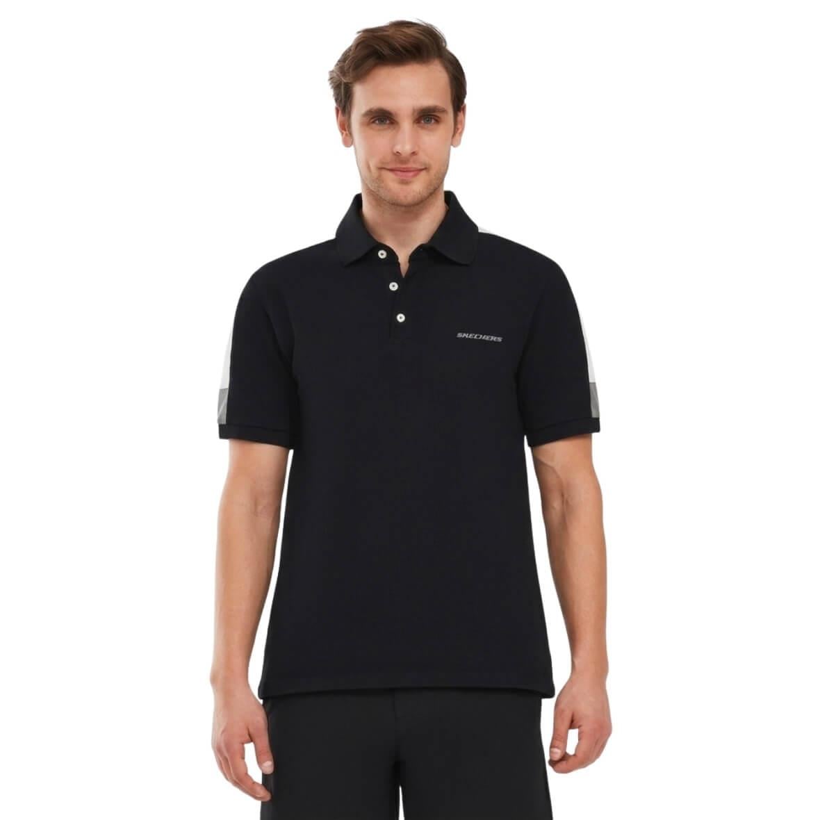 Skechers M Color Block Detail Polo T-Shirt S221047-3817 Erkek T-Shirt - Siyah