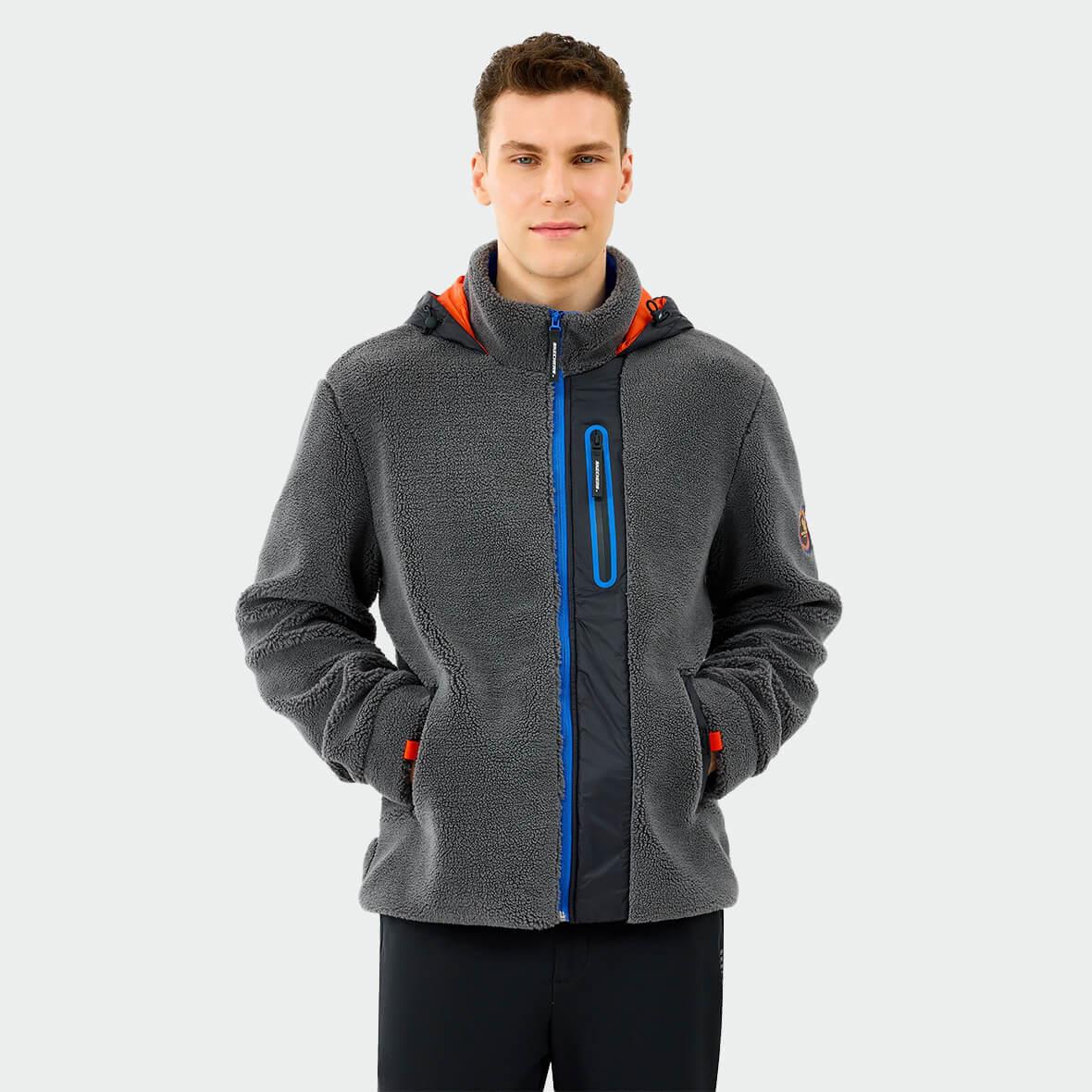 Skechers M Outdoor Fleece Full Zip Sherpa Polar S242039-035 Kapüşonlu Erkek Mont - Gri