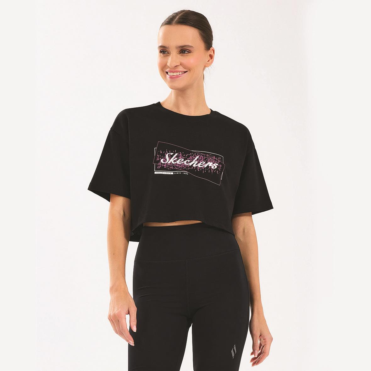 Skechers W Crop Fit Graphic Tee S2510144-001 Kadın T-shirt - Siyah