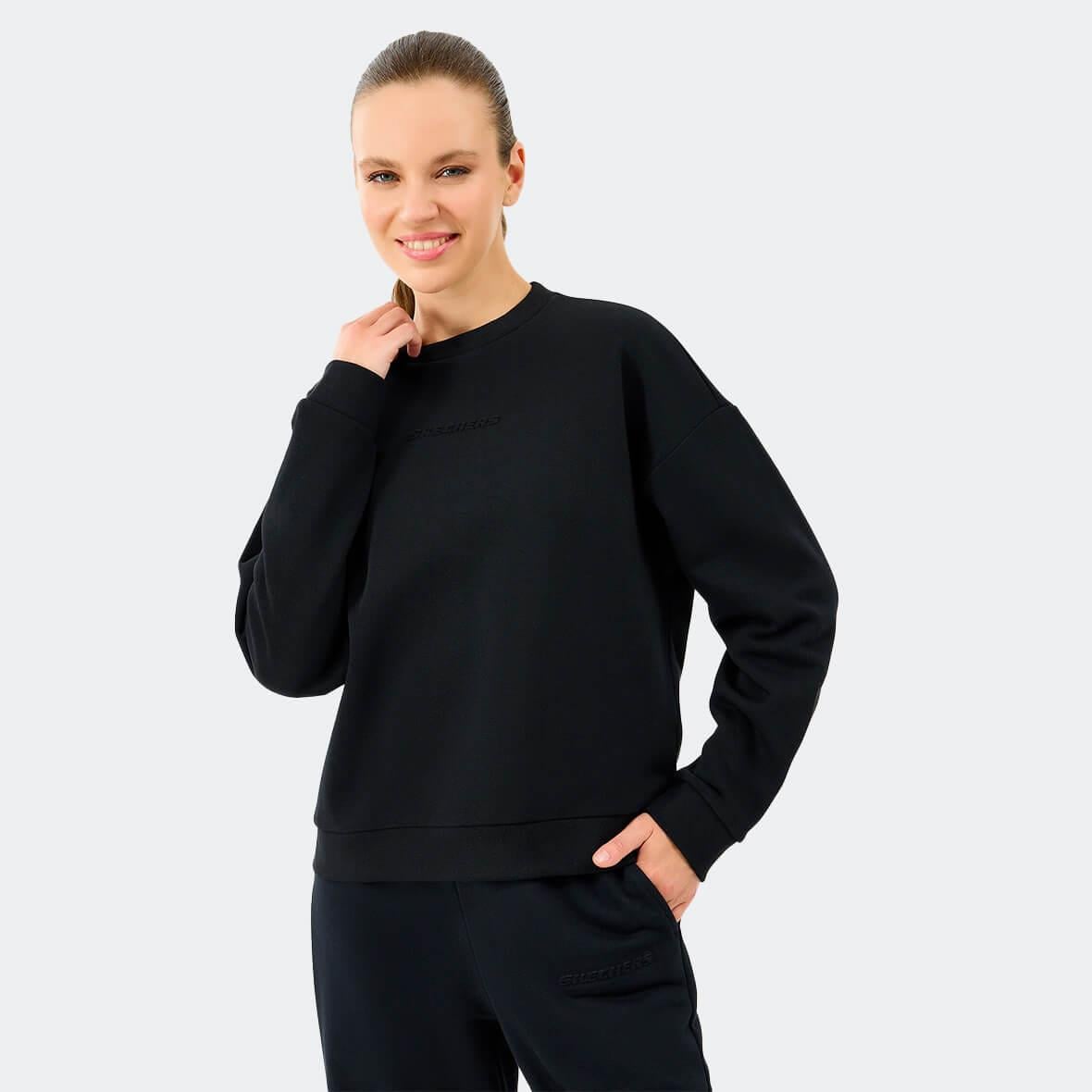 Skechers W Essential Crew Neck Sweatshirt S2610011-3817 Kadın Sweatshirt - Siyah