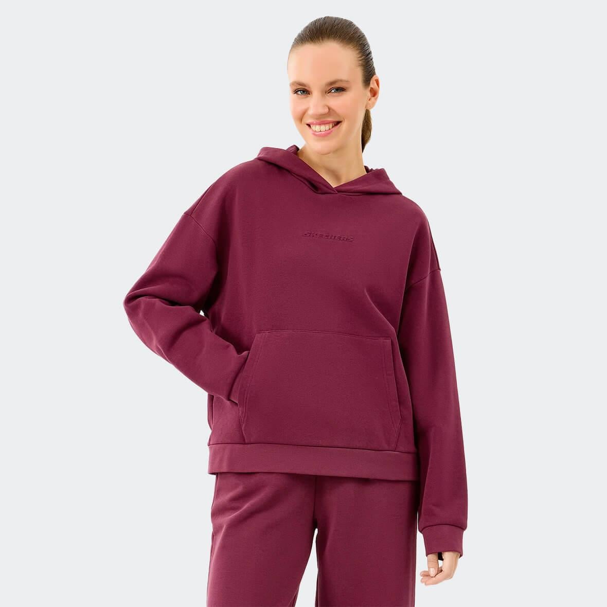 Skechers W Essential Hoodie Sweatshirt S2610013-3877 Kapüşonlu Kadın Sweatshirt - Bordo