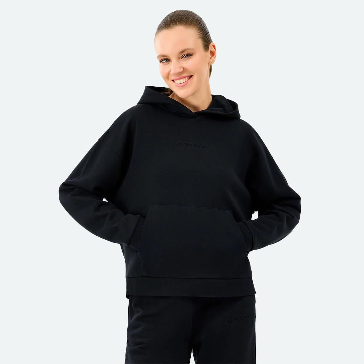Skechers W Essential Hoodie Sweatshirt S2610013-3877 Kapüşonlu Kadın Sweatshirt - Siyah