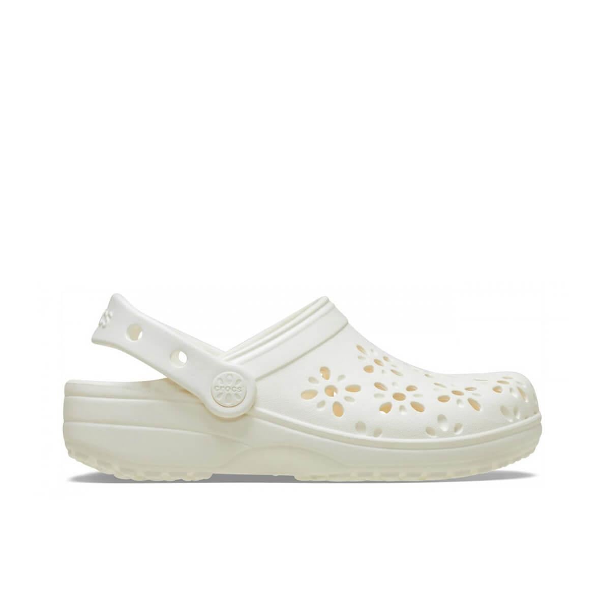 Crocs Classic Floral Cut Out Clog K Çocuk Terlik - Ekru
