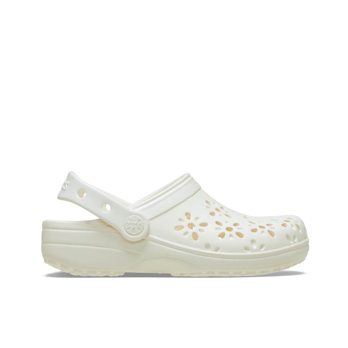 Crocs Classic Floral Cut Out Clog Kadın Terlik - Ekru