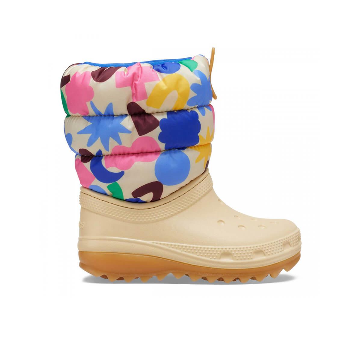 Crocs Classic NeoPuff Geo Shapes Boot K Çocuk Çizmesi - Bej / Multi