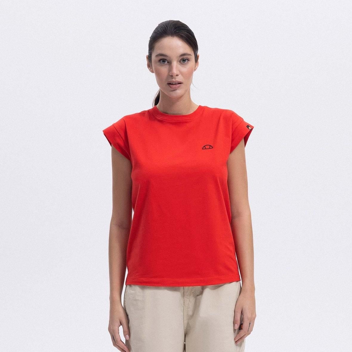 Ellesse EF450-RD Bisiklet Yaka Yarım Kollu Kadın T-Shirt - Kırmızı