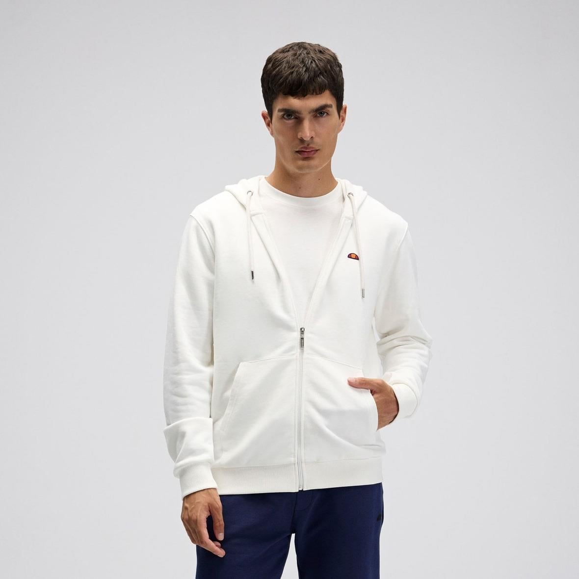 Ellesse EM581-OF Fermuarlı Kapüşonlu Erkek Sweatshirt - Kırık Beyaz
