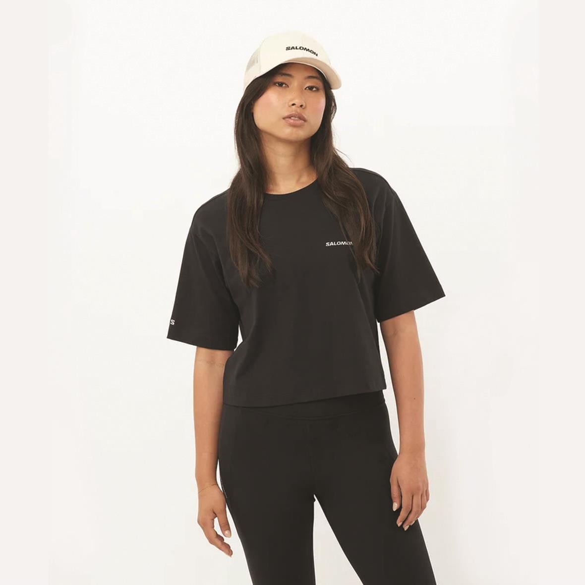 Salomon Logo Short Tee W Crop Kadın T-Shirt - Siyah