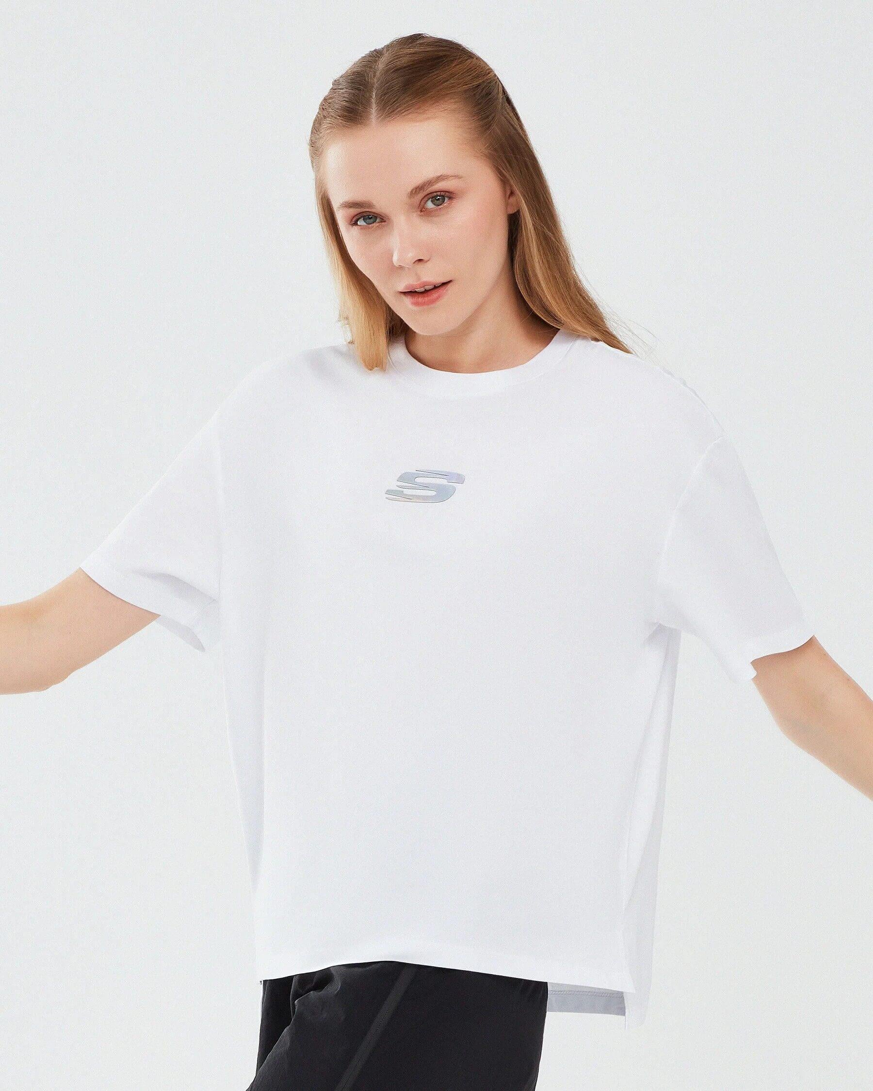 Skechers Graphic T-Shirt W Short Sleeve  S241011-100 Kadın T-shirt - Beyaz