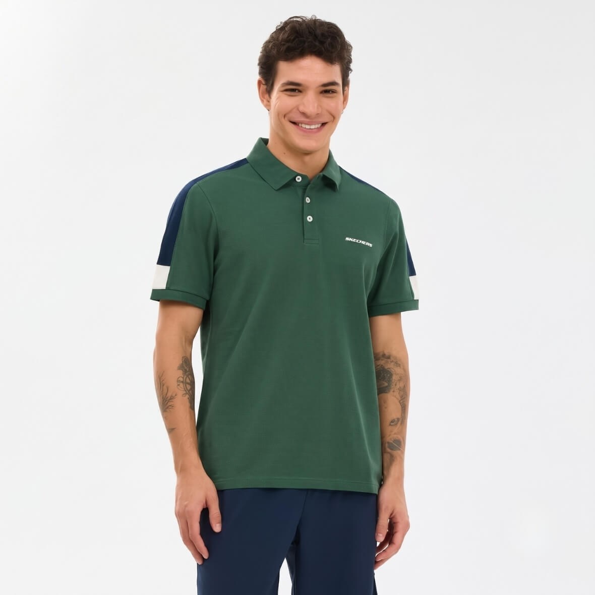 Skechers M Color Block Detail Polo T-Shirt S221047-4255 Erkek T-Shirt - Yeşil