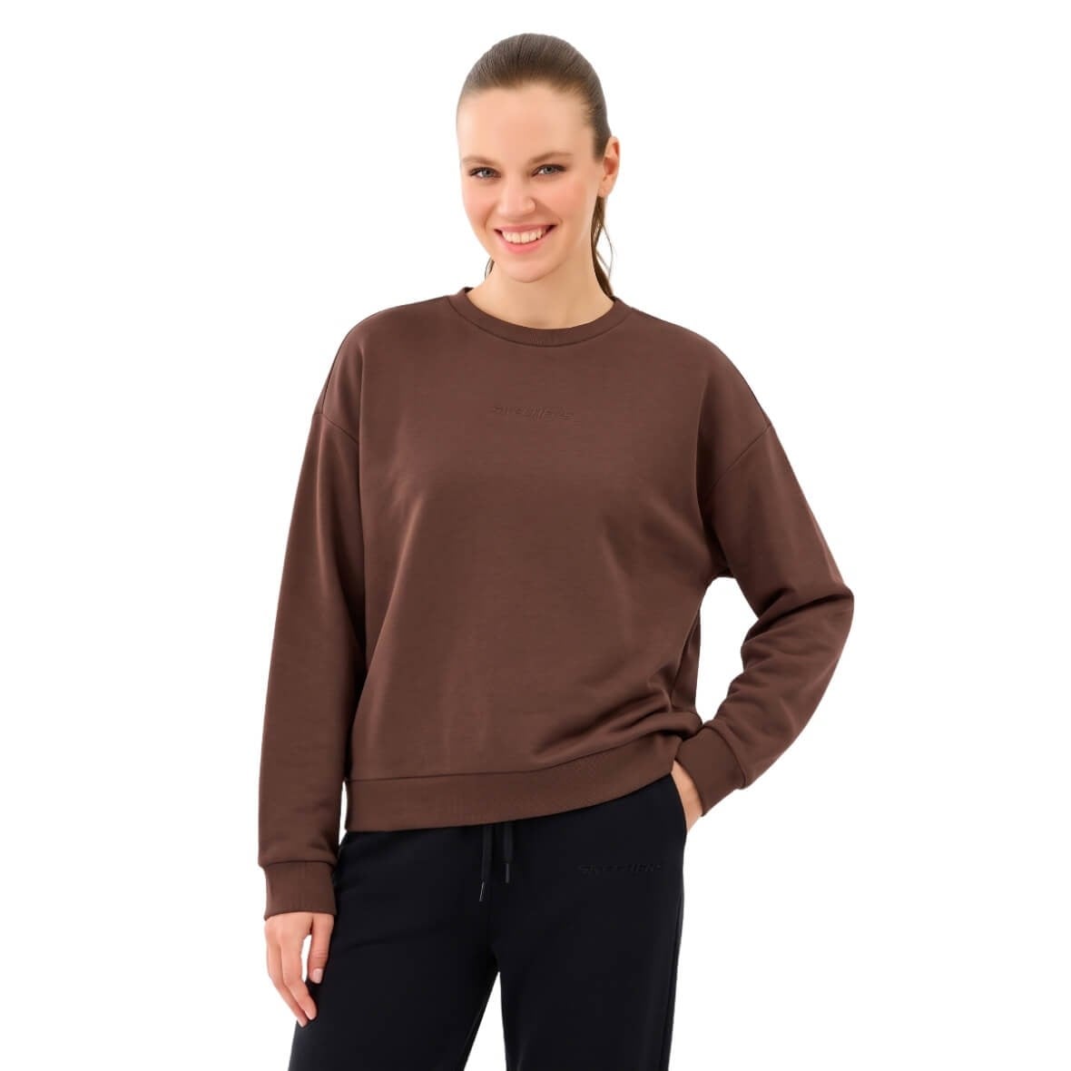 Skechers W Essential Crew Neck Sweatshirt S2610011-2070 Kadın Sweatshirt - Kahverengi