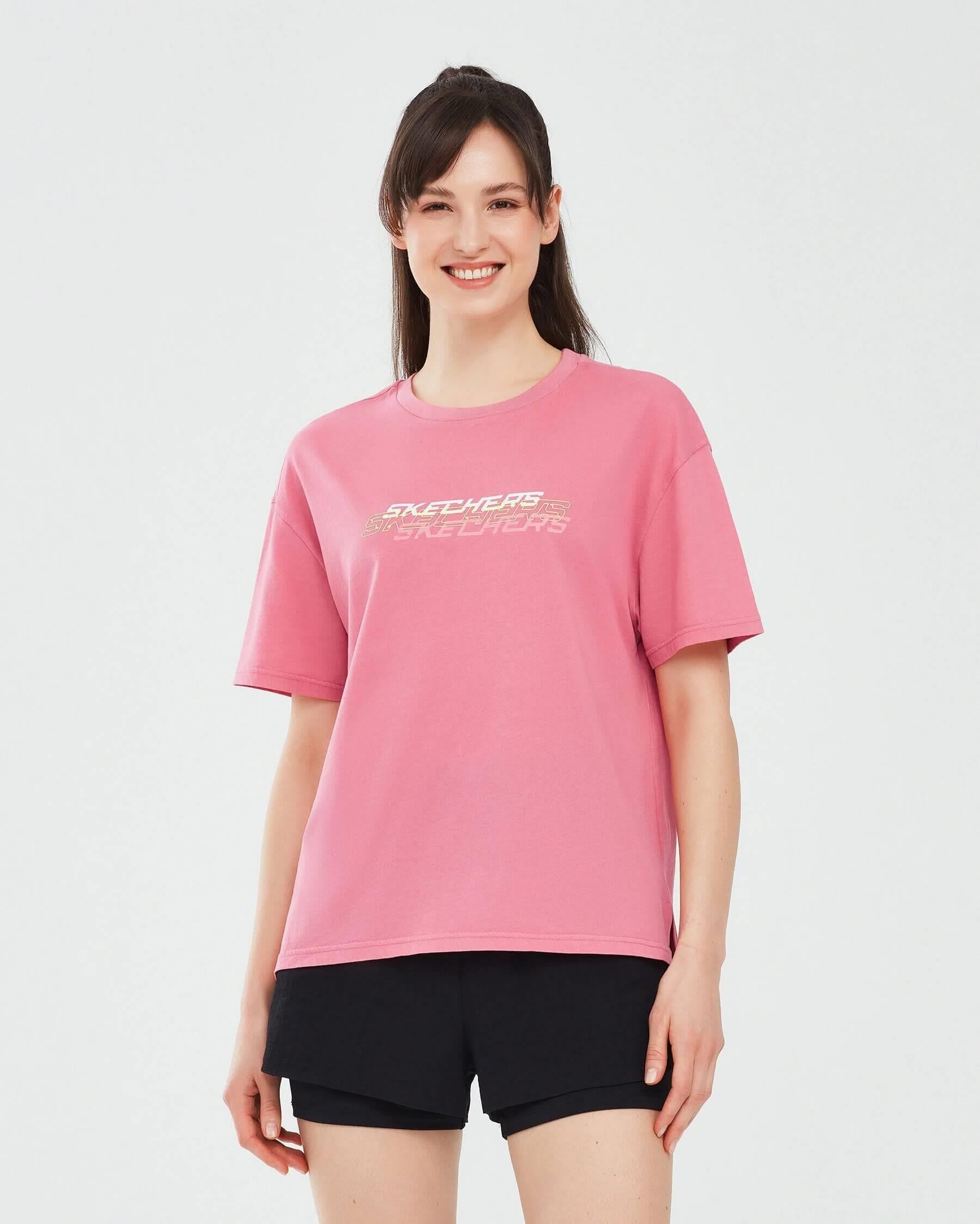 Skechers W Graphic Tee Crew Neck S241199-590 Kadın T-shirt - Pembe