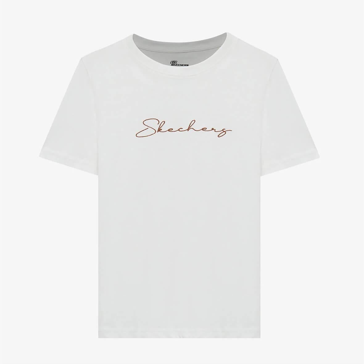 Skechers W Graphic Tee Light Weight Regular T-Shirt S242166-102 Kadın T-shirt - Kırık Beyaz