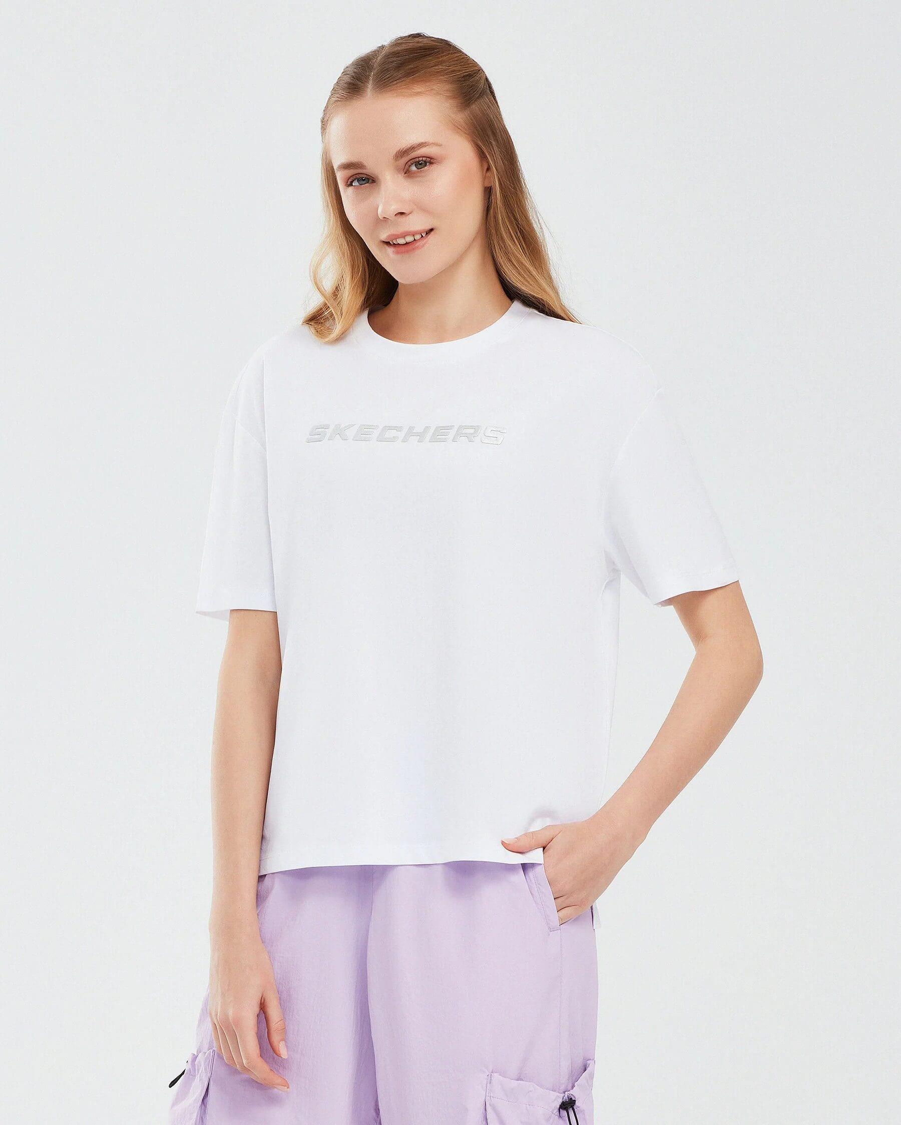 Skechers W Graphic Tee Loose Fit S241012-100 Kadın T-shirt - Beyaz