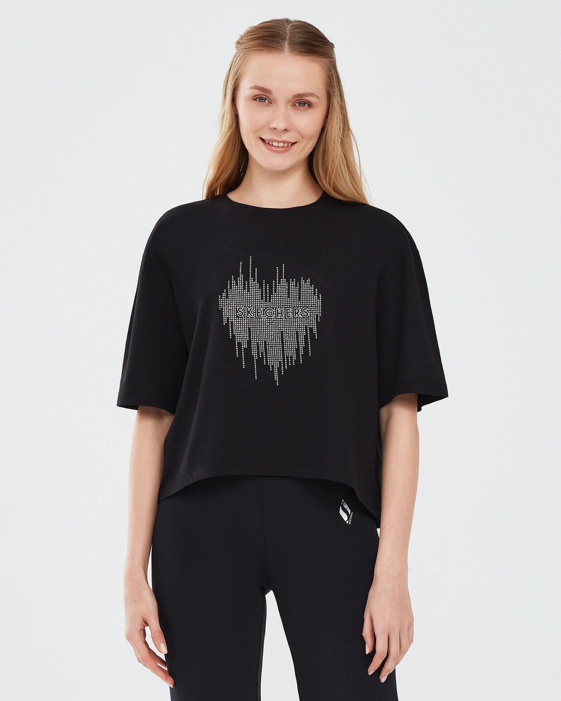Skechers W Graphic Tee Shiny Logo S221173-001 Kadın T-shirt - Siyah