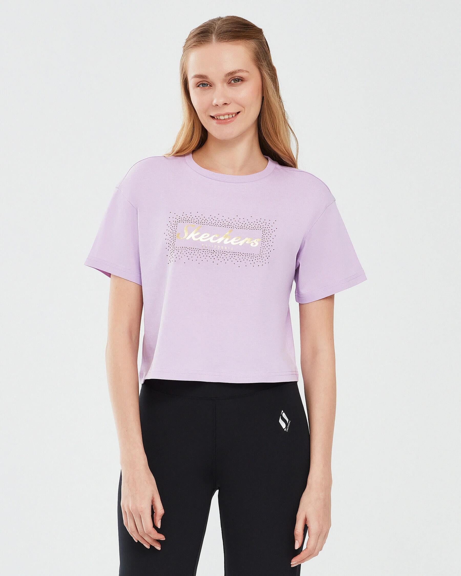 Skechers W Graphic Tee Shiny Logo S221460-102 Kadın T-shirt - Lila