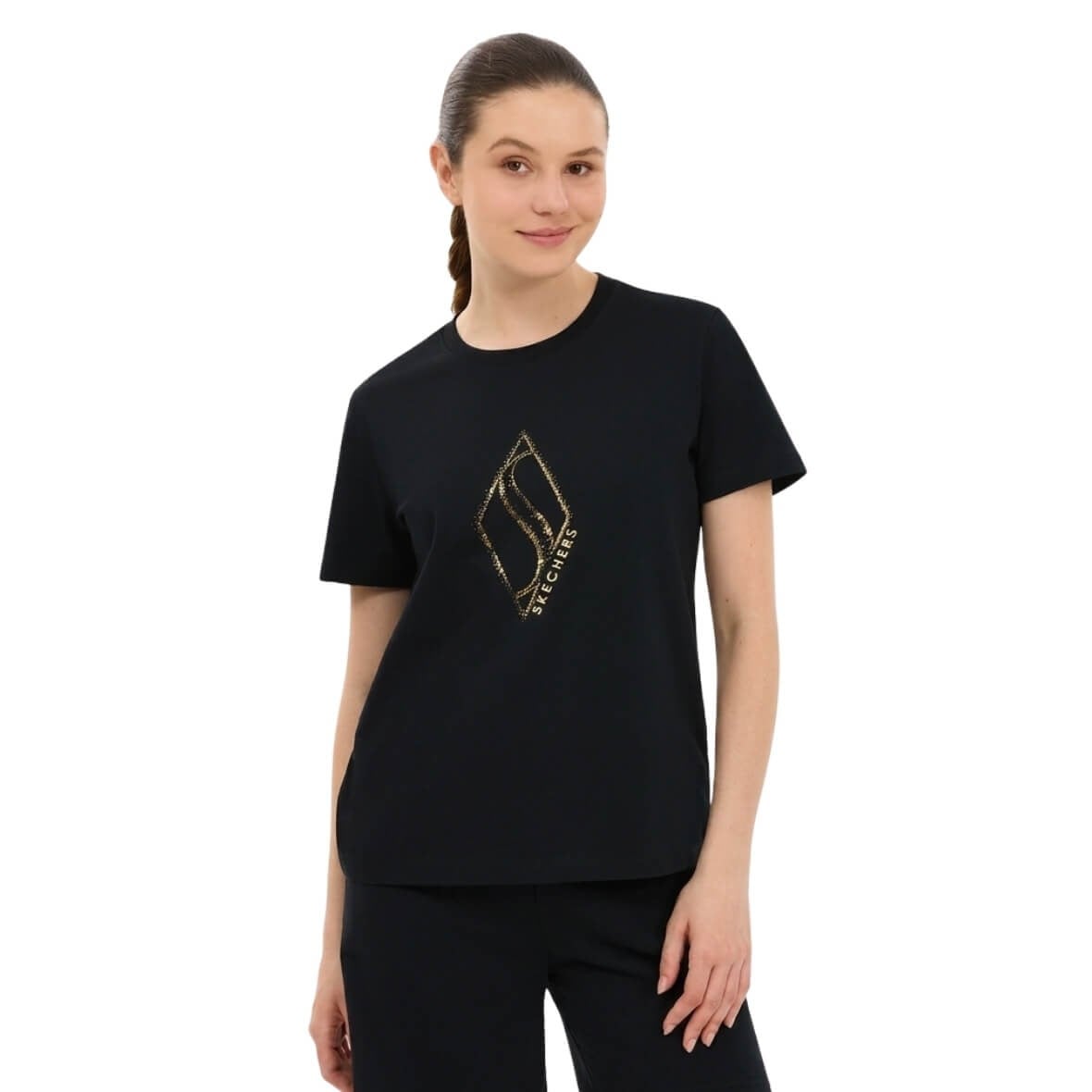 Skechers W Regular Fit Graphic S2610049-3817 Kadın T-shirt - Siyah