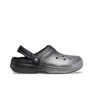 Crocs Classic Glitter Lined Clog Bayan Terlik - Siyah Gümüş