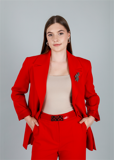 Astarlı Blazer Ceket ve Kemerli Bol Paça Pantolon Takım Kırmızı