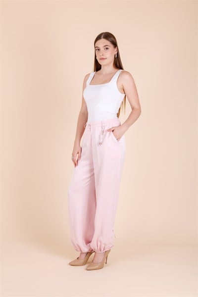 Şalvar Paça Arka Bel Lastikli Pantolon Pembe