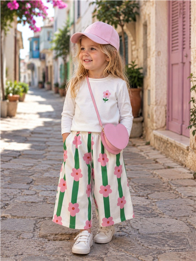 Kız Çocuk Pembe Papatyalı Takım