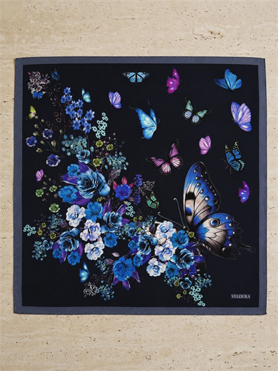 BUTTERFLY LACİVERT %100 İPEK FULAR
