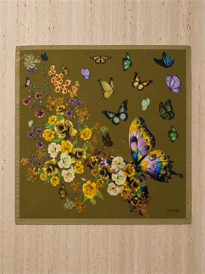 BUTTERFLY YEŞİL %100 İPEK FULAR
