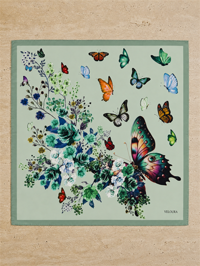BUTTERFLY TURKUAZ %100 İPEK FULAR