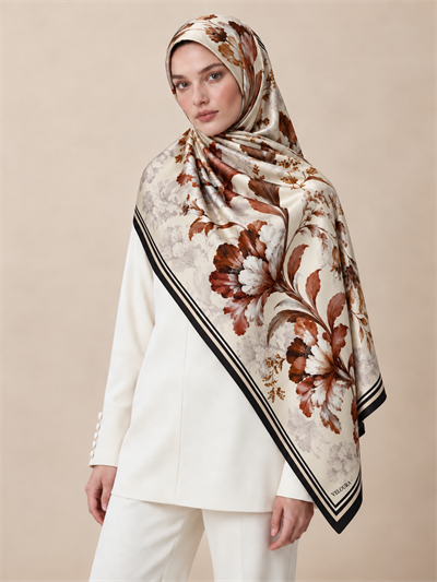 LORENA EKRU KAHVE %100 MULBERRY İPEK ŞAL