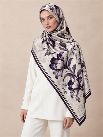 LORENA EKRU MOR %100 MULBERRY İPEK ŞAL
