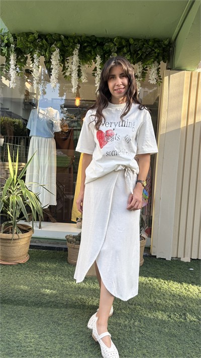 Naturel(doğal) dokulu kumaş etek