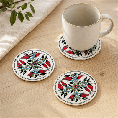 Desenli Seramik Bardak Altlığı 4'lü Set