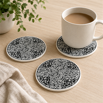 Geometrik ve Motifli Seramik Bardak Altlığı 4'lü Set
