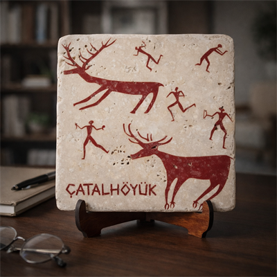 Çatalhöyük Av Temalı Traverten Pano | Tarihi Hikayeli Doğal Taş Dekor