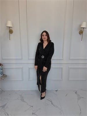 Kemer Detaylı Işıltılı Elbise