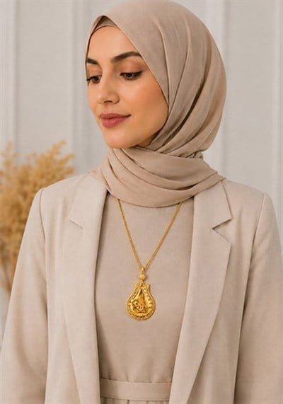 14 Ayar Altın Osmanlı Tuğralı Damla Model Geleneksel Motifli Zarif Kadın Kolyesi