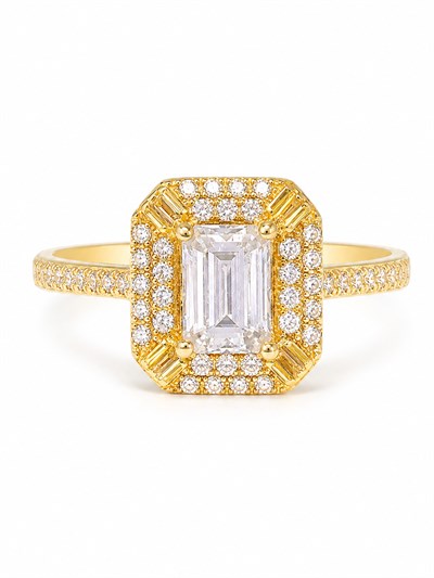 14 Ayar Görkemli Kristal Baget Altın Kadın Yüzük