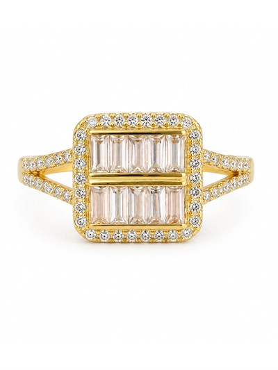 14 Ayar Kristal Baget Görkem Tacı Altın Kadın Yüzük