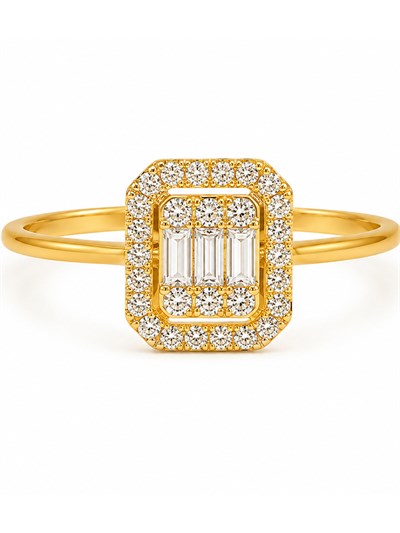 14 Ayar Kristal Üçlü Baget Işık Bahçesi Altın Kadın Yüzük