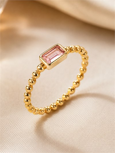 14 Ayar Pembe Kristal Boncuklu Altın Kadın Yüzük