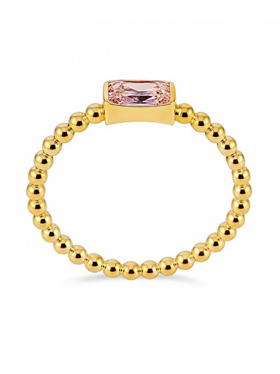 14 Ayar Pembe Kristal Boncuklu Altın Kadın Yüzük