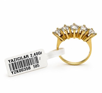 YAZICILAR 14 Ayar Altın Asil Beştaş Zirkon Taşlı Kadın Yüzük – 2.40 Gr