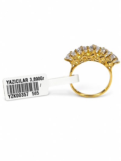 Yazıcılar 14 Ayar Altın Beştaş Zirkon Taşlı Altın Zarafet Yüzük 3,89 GR (357)